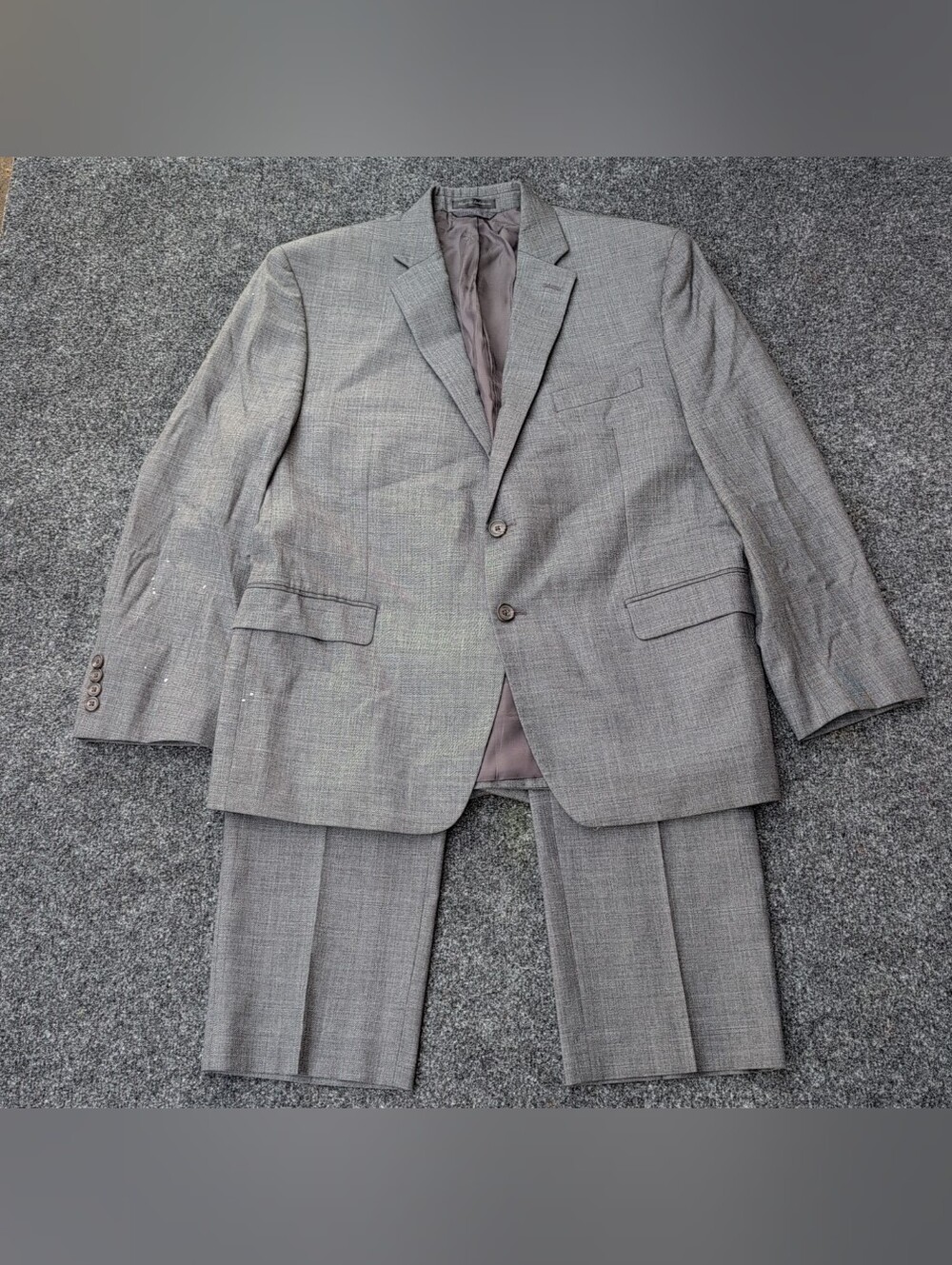 Vtg Ralph Lauren Suit Mens 44S Solid Gray Wool 2 Btn Pants 34x30 Pleated Front